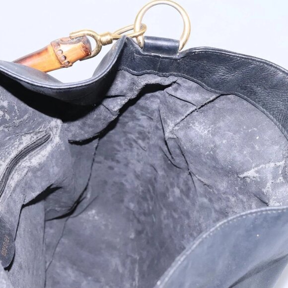 GUCCI Bamboo Shoulder Bag Leather 2way Black Gold - Picture 12 of 16